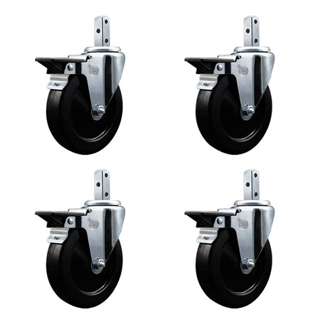 Service Caster 5'' Hard Rubber Wheel Swivel 3/4'' Square Stem Caster Set with Brake, 4PK SCC-SQ20S514-HRS-PLB-34-4